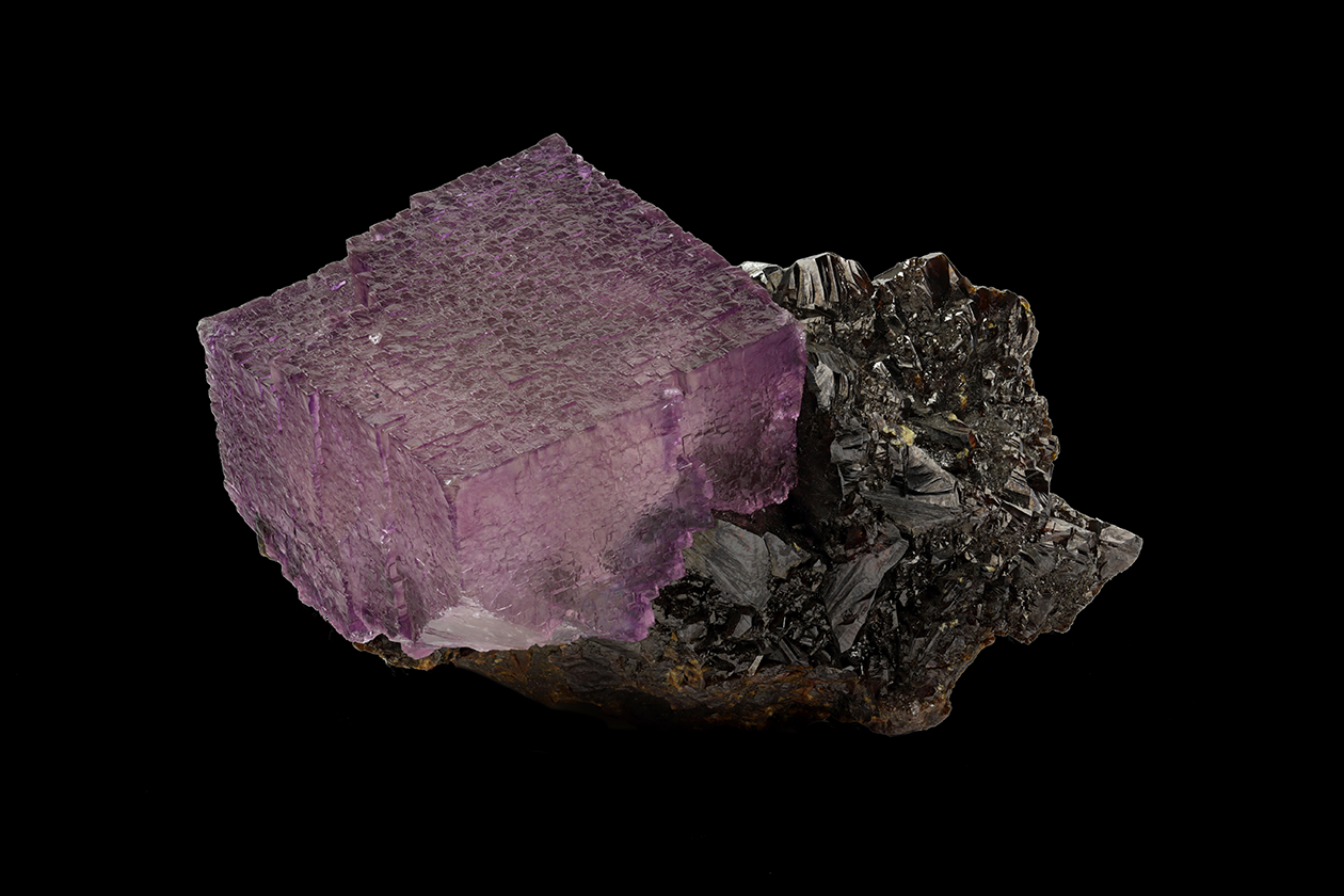  Purple fluorite with dark brown sphalerite