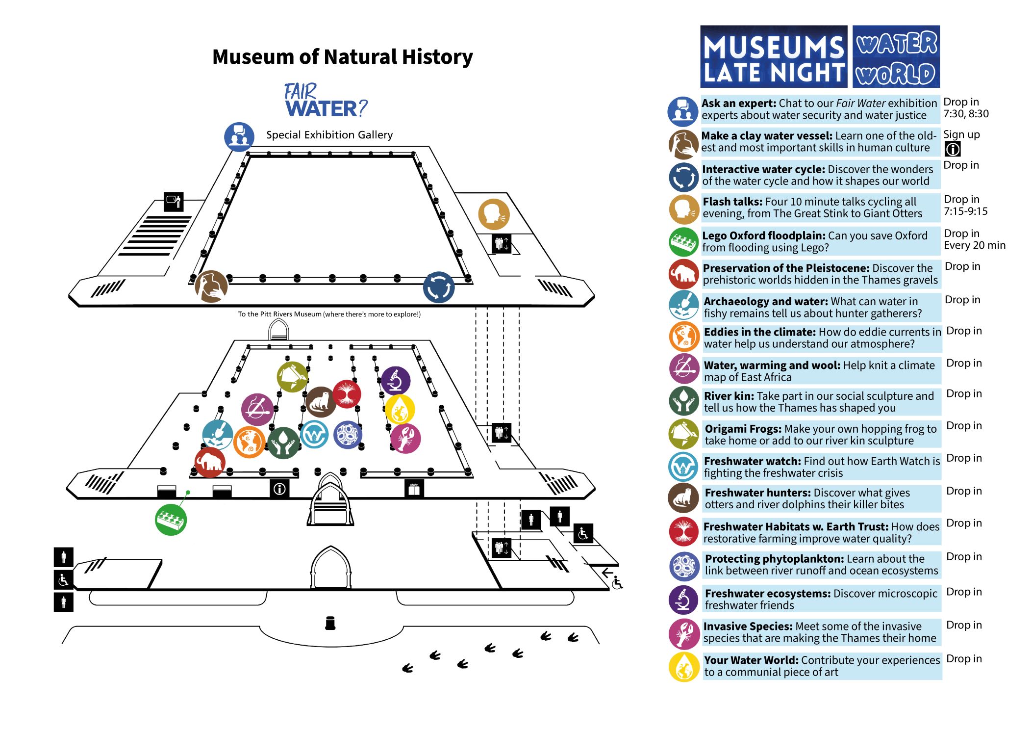 Map of events and activities for the Water World Late Night