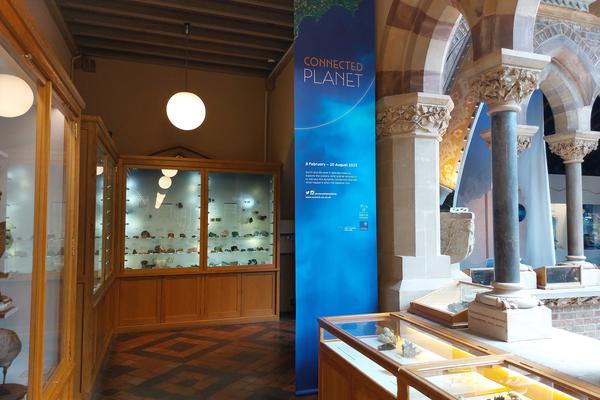 The entrance to the Exhibition Gallery. There is a banner hanging down with information about the exhibition.