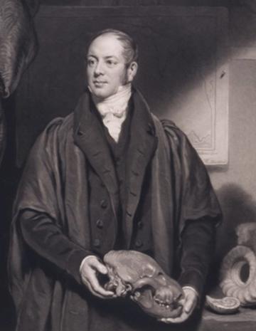 Portrait of a young William Buckland holding a mammal skull