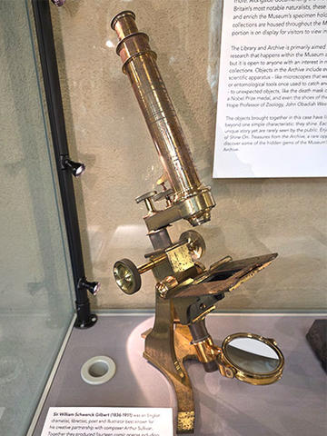 Brass microscope which once belonged to English dramatist, librettist, poet and illustrator Sir William Schwenck Gilbert (1836-1911) 